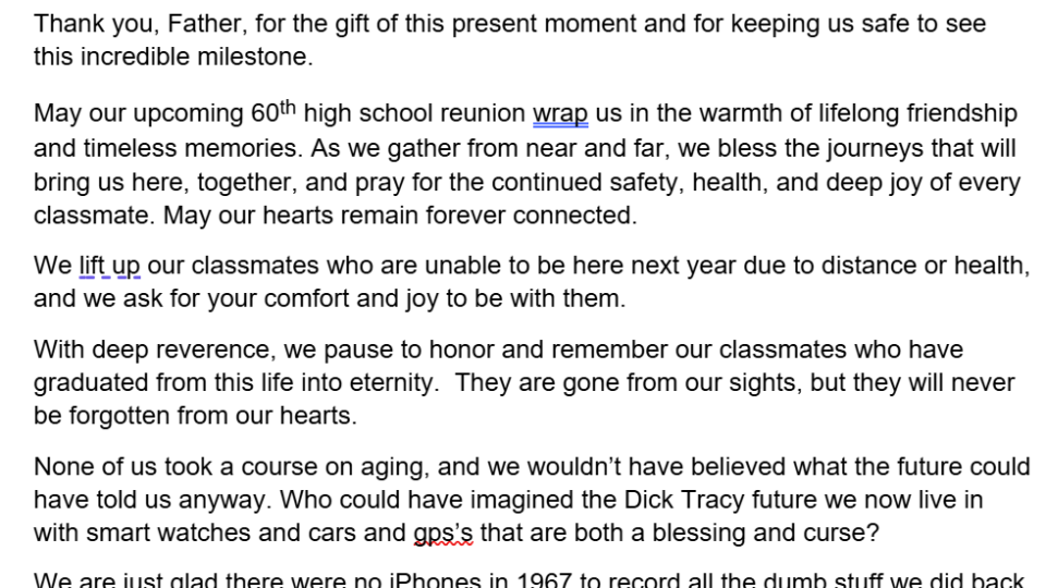 Blessing 60th Class Reunion – Mark Ono